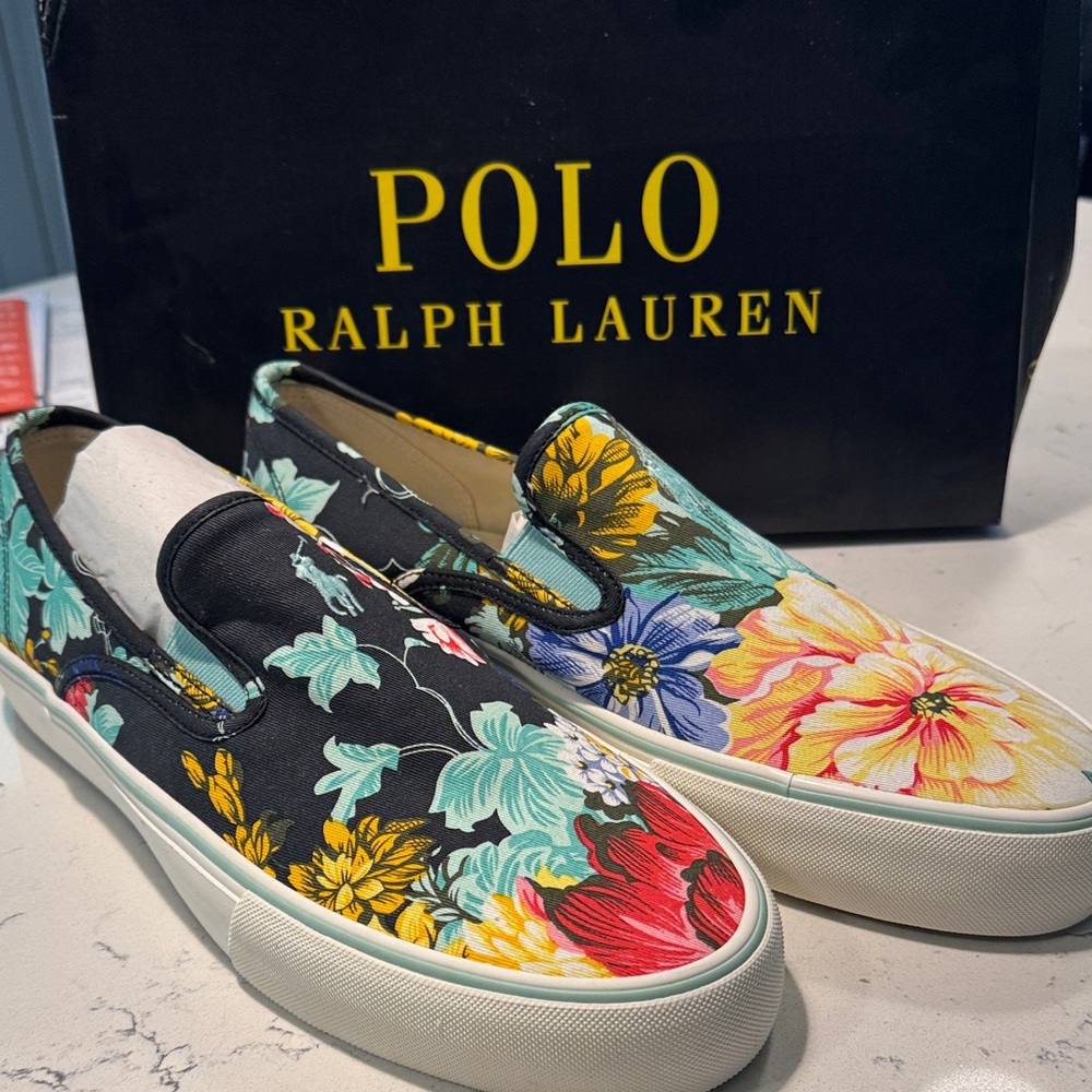 Polo Ralph Lauren Floral Slip-On Sneakers in Black Multicolor